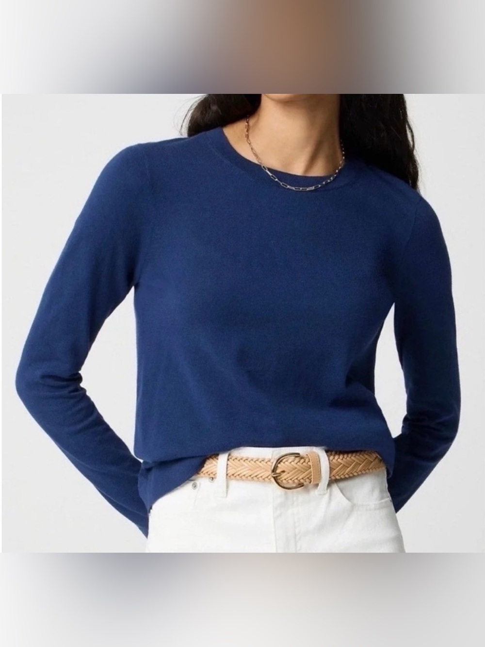 J. Crew Teddie Women's 100% Cotton Navy Long-Sleeve Crewneck Sweater - L